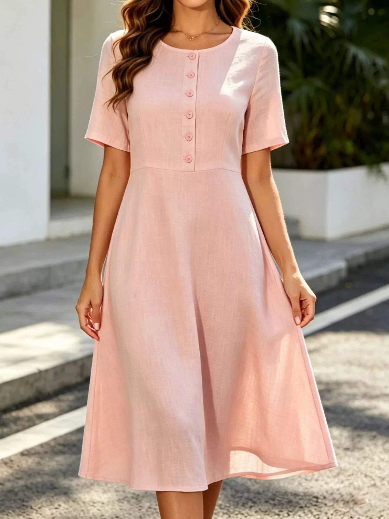 Trendsi Button Detail A-Line Midi Dress - Dresses