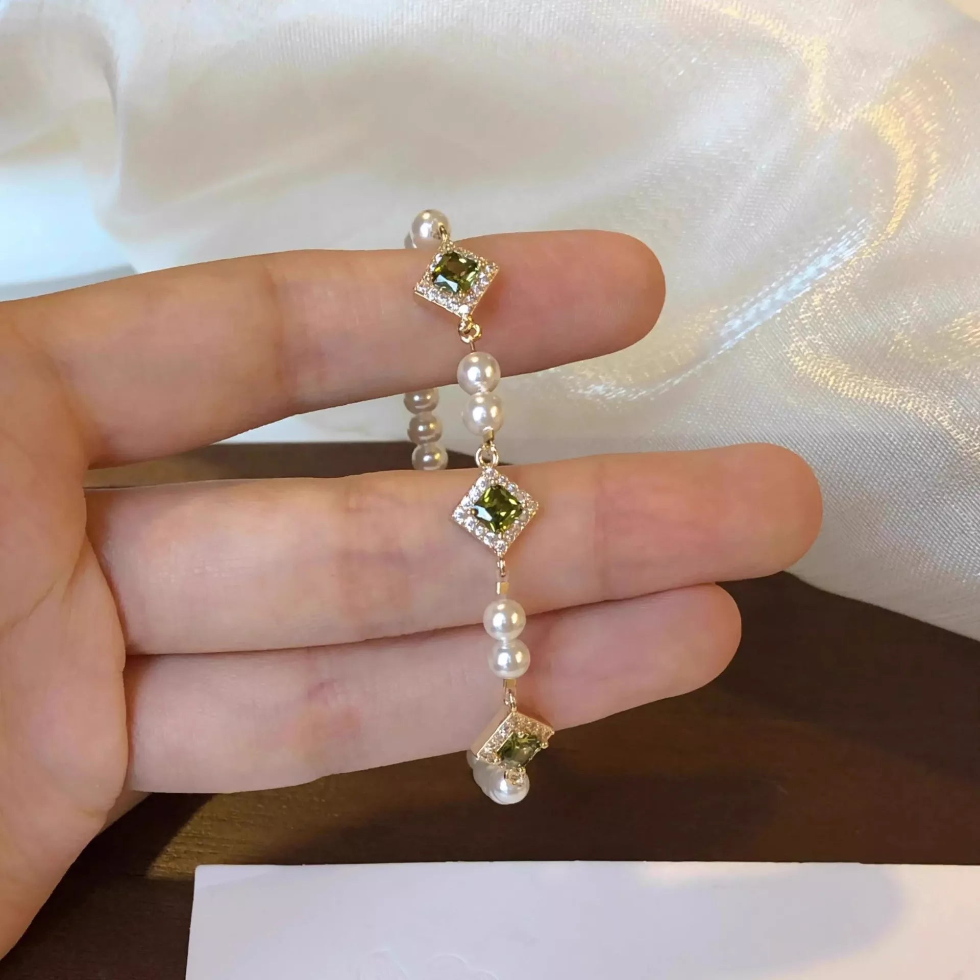 Trendsi Pearl Zircon Chain Geometric Bracelet -