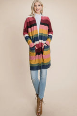 Trendsi BOMBOM Color Block Striped Open Front Cardigan -