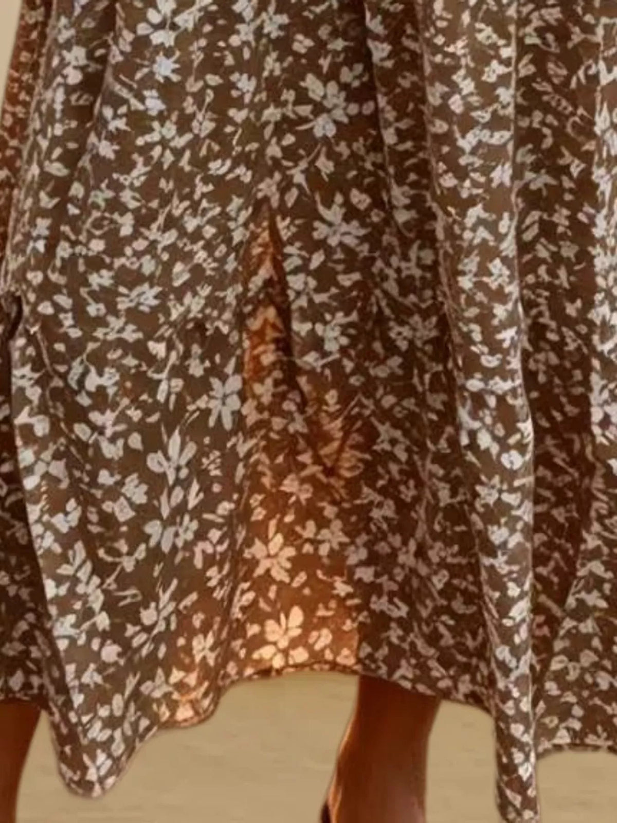 Brown floral drawstring tiered skirt — design and construction details