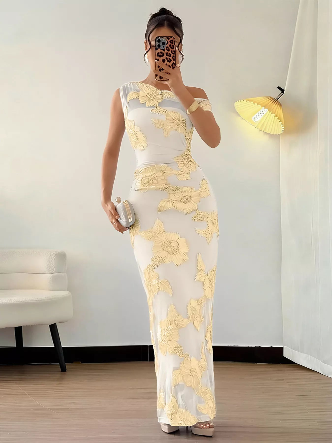 Trendsi Embroidered One Shoulder Maxi Dress -
