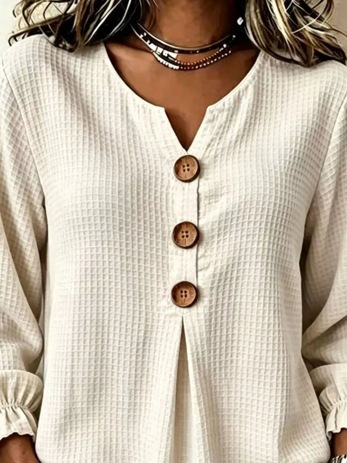 Waffle-knit long sleeve top