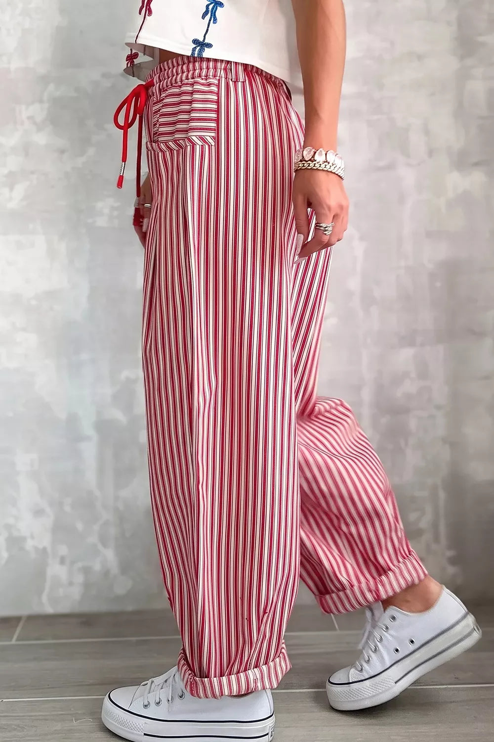 Trendsi Stripe Drawstring Casual Loose Pants -