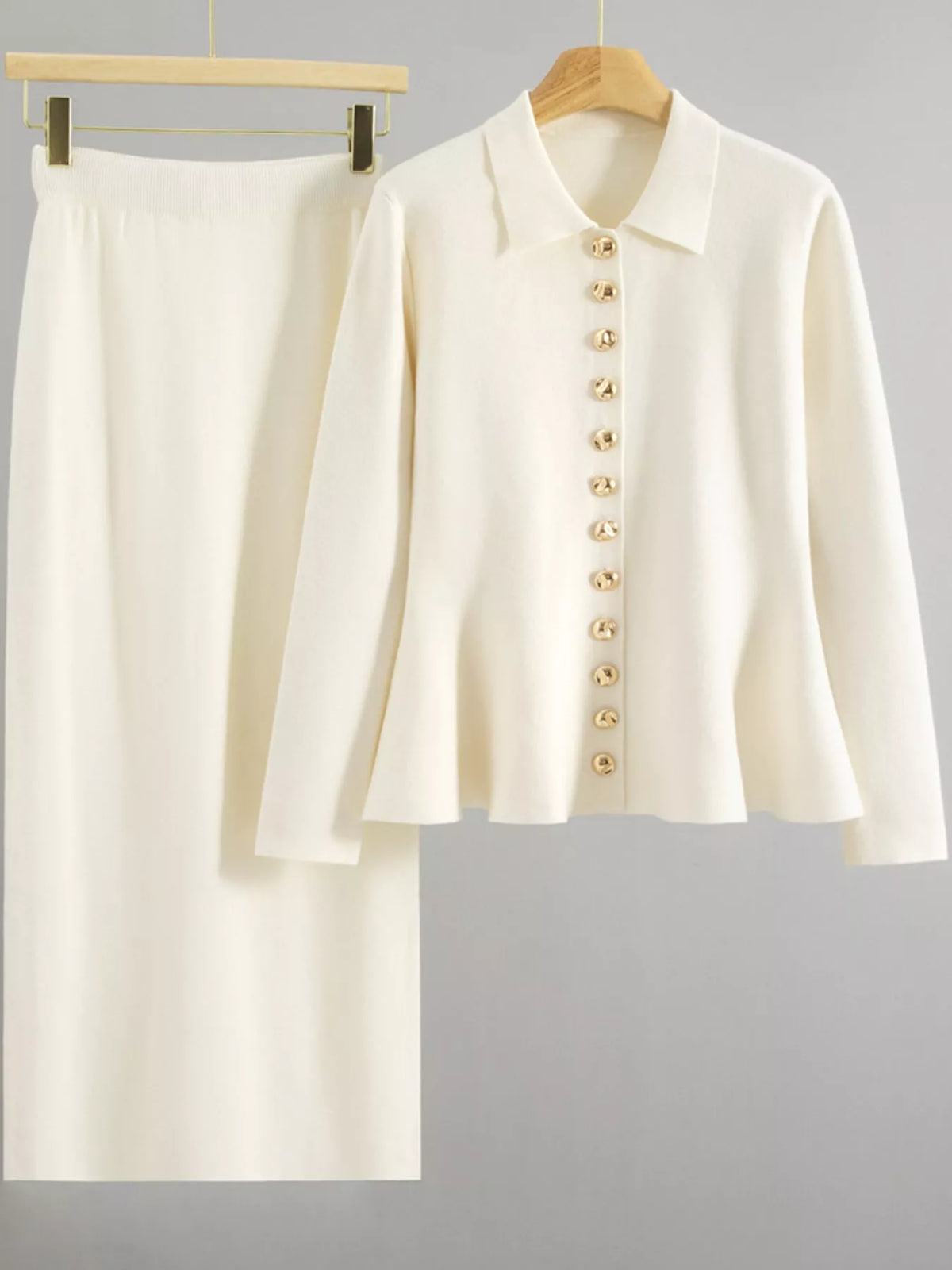Apricot cardigan and skirt set, product view