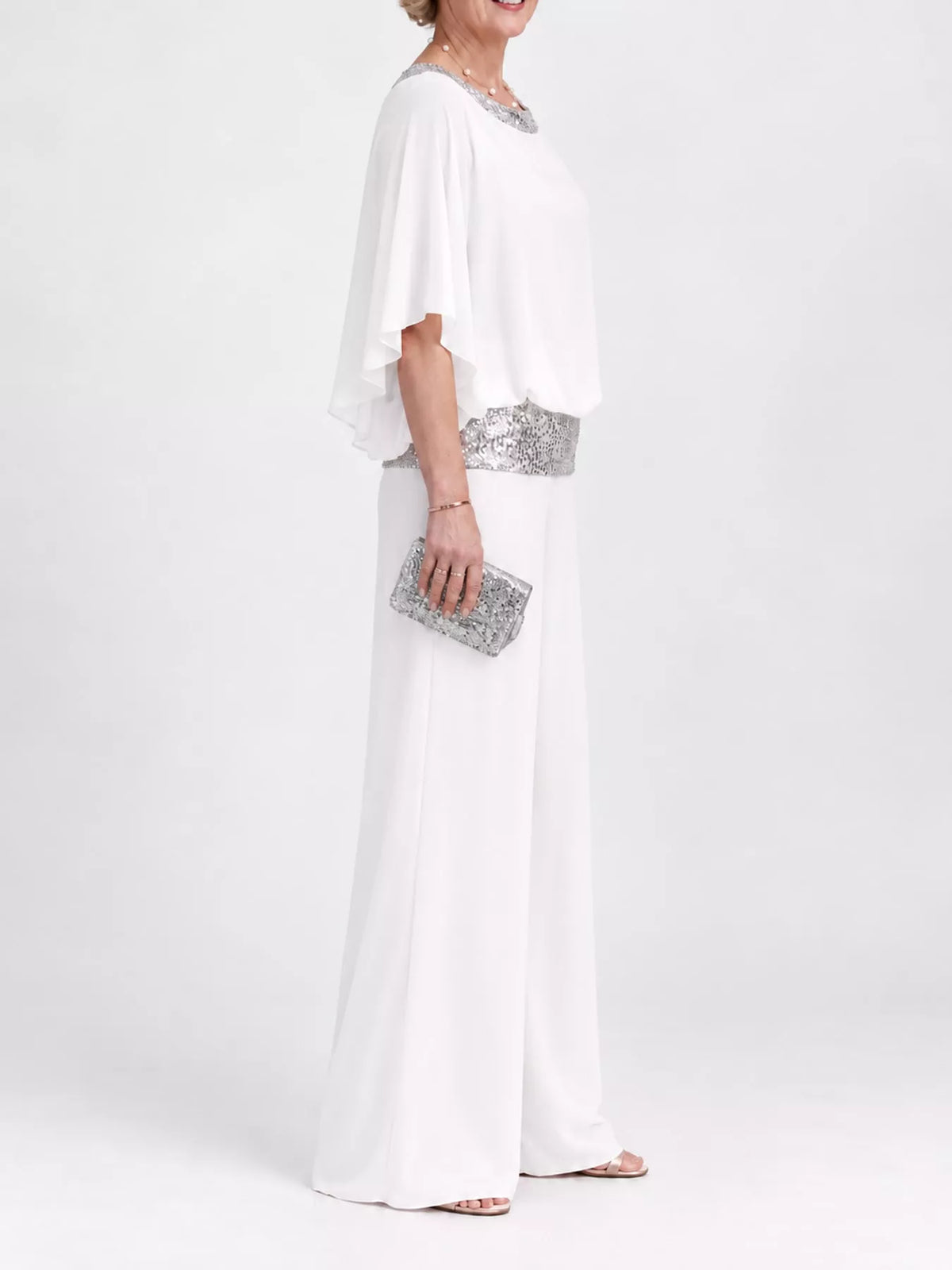 Chiffon Top and Wide-Leg Pants Set — side view