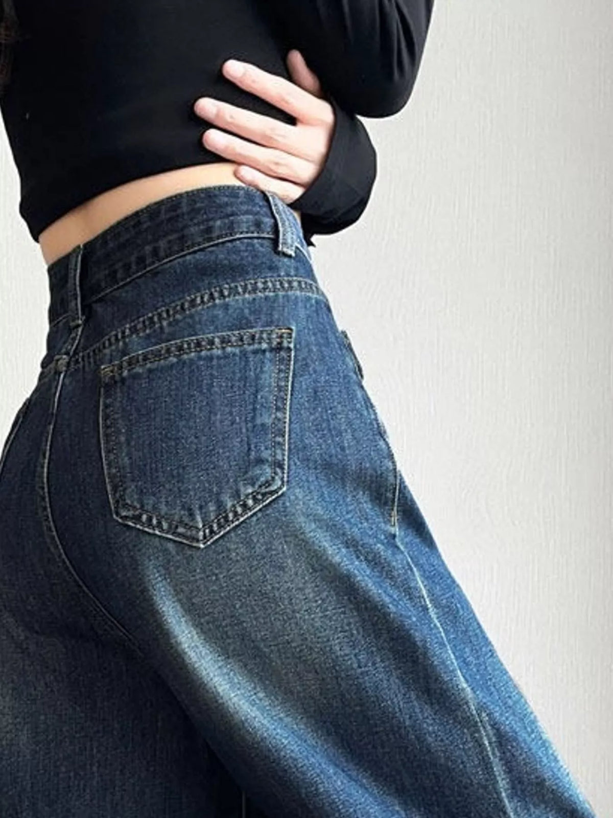Asymmetric Waist Wide-Leg Jeans — back view