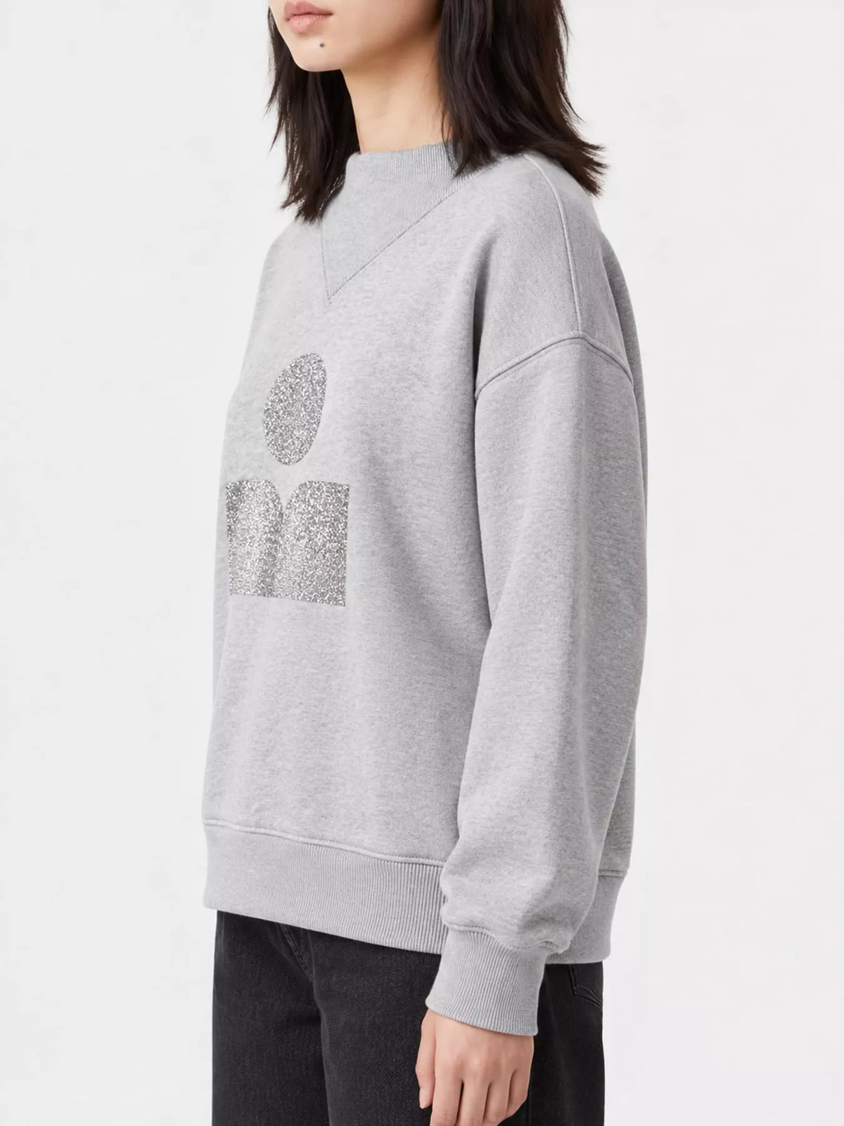 Heather Gray v-neck dropped shoulder graphic sweatshirt