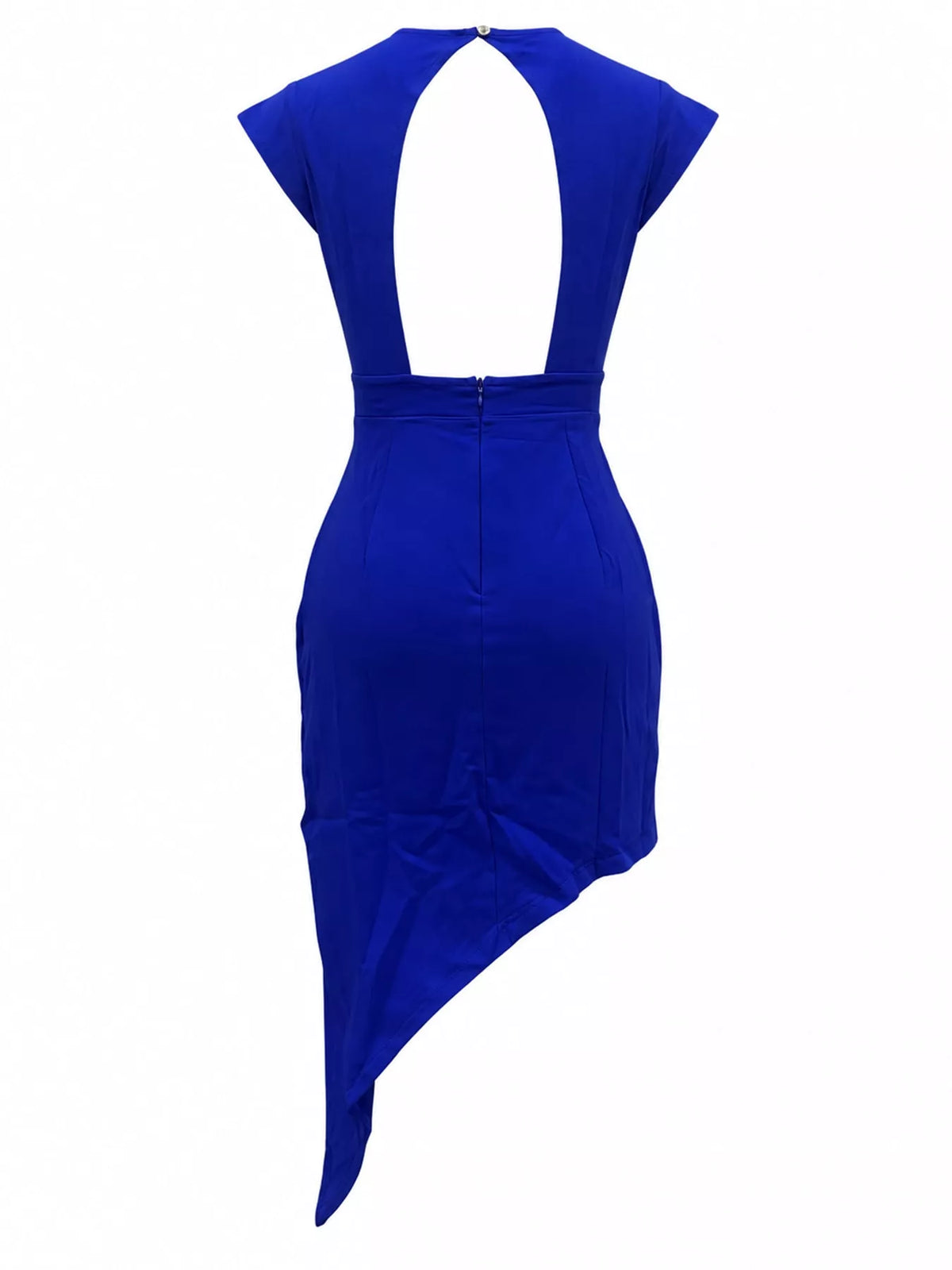 Women's Asymmetrical Backless Pleated Dress in blue — back view