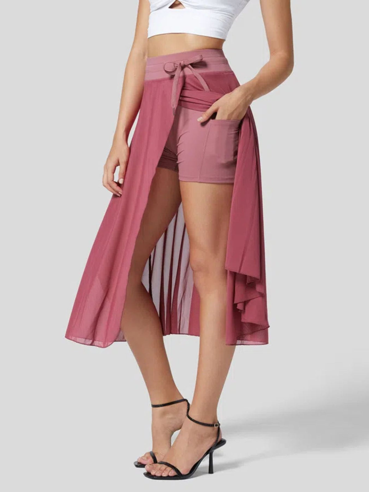 Trendsi Slit Flowy Skirt with Shorts Liner -