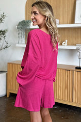 Trendsi Double Take Full Size Texture V-Neck Long Sleeve T-Shirt and Shorts Set - Shorts