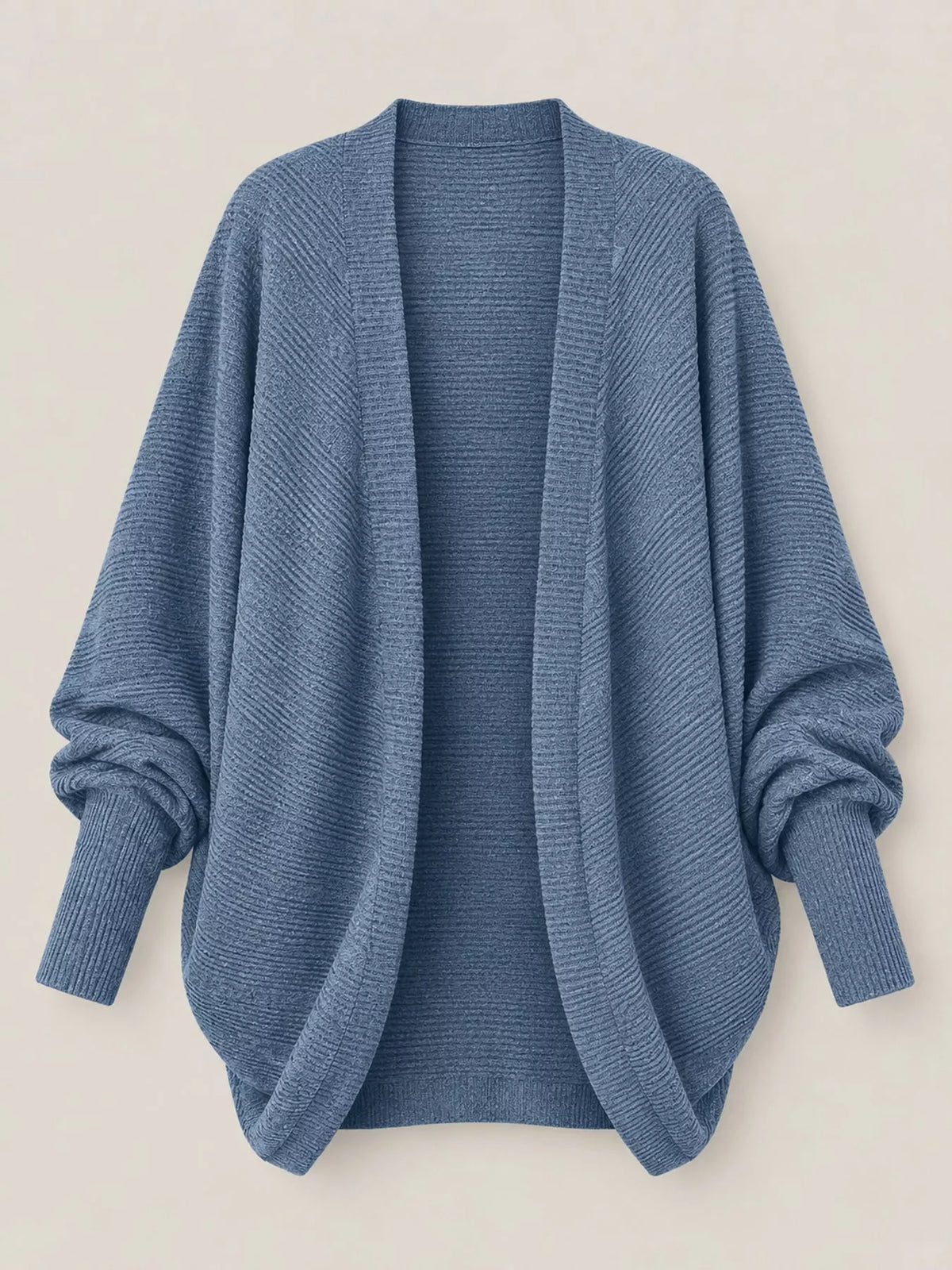 Blue open-front batwing sleeve cardigan