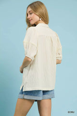Trendsi Umgee Textured Puff Sleeve Blouse -