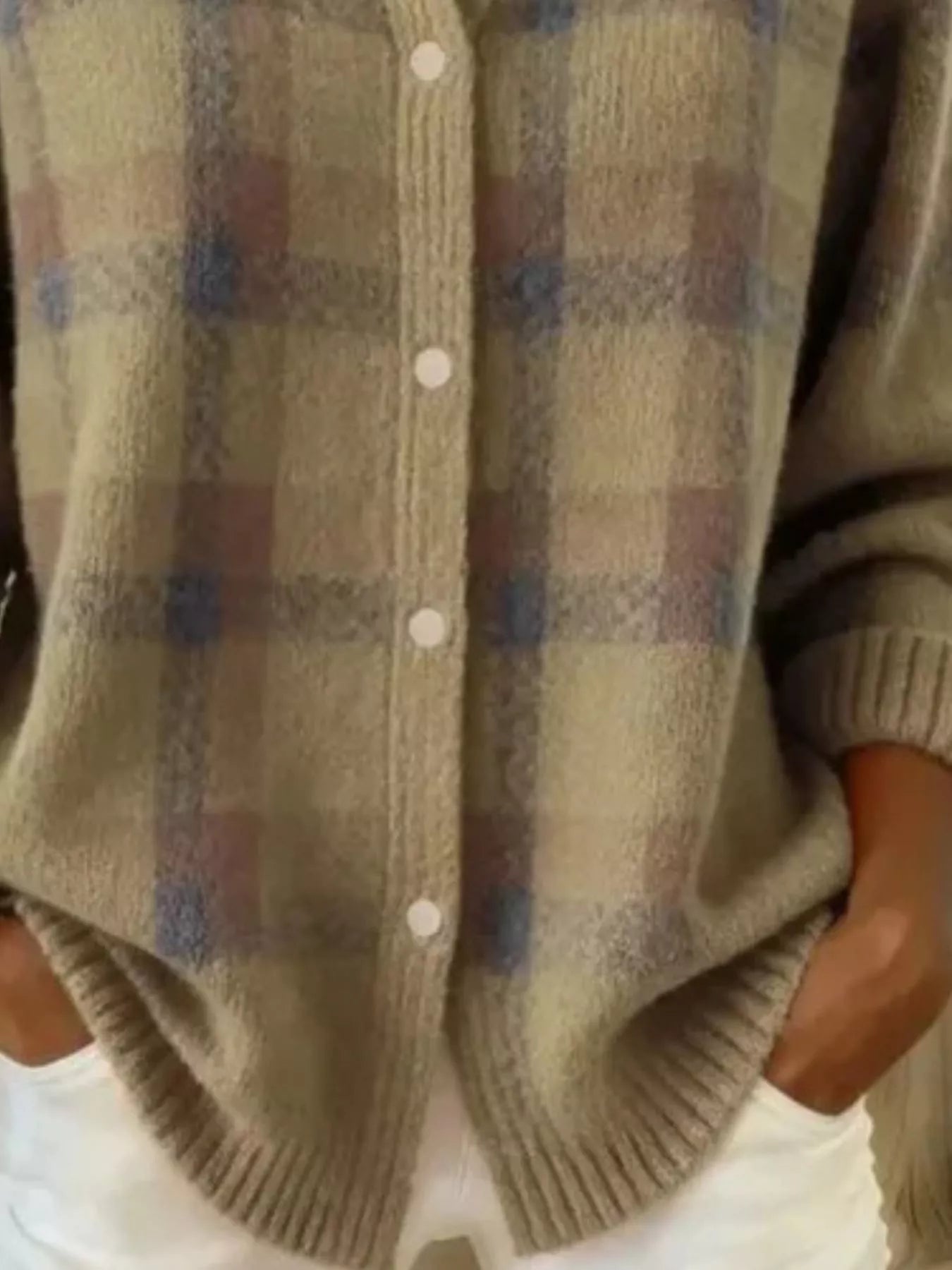 Trendsi Full Size Plaid Button-Down Knit Cardigan Plus Size -