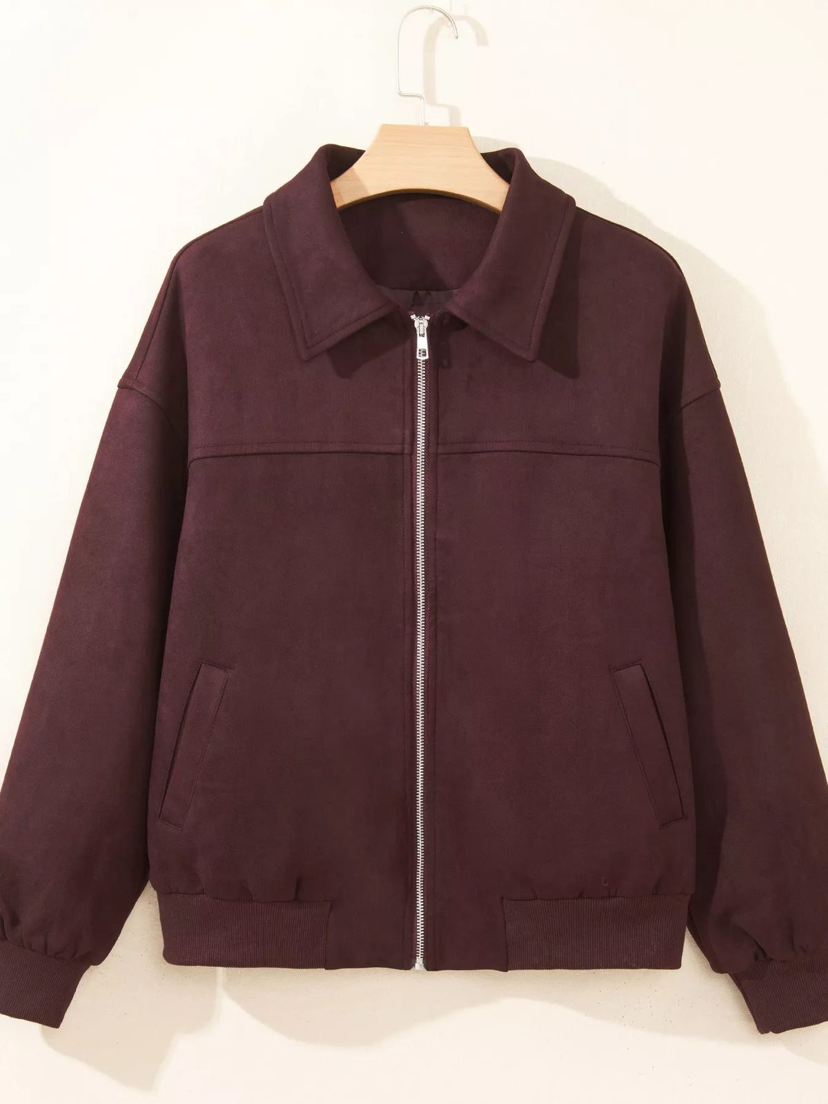 Collared Zip-Up Long Sleeve Jacket, front view