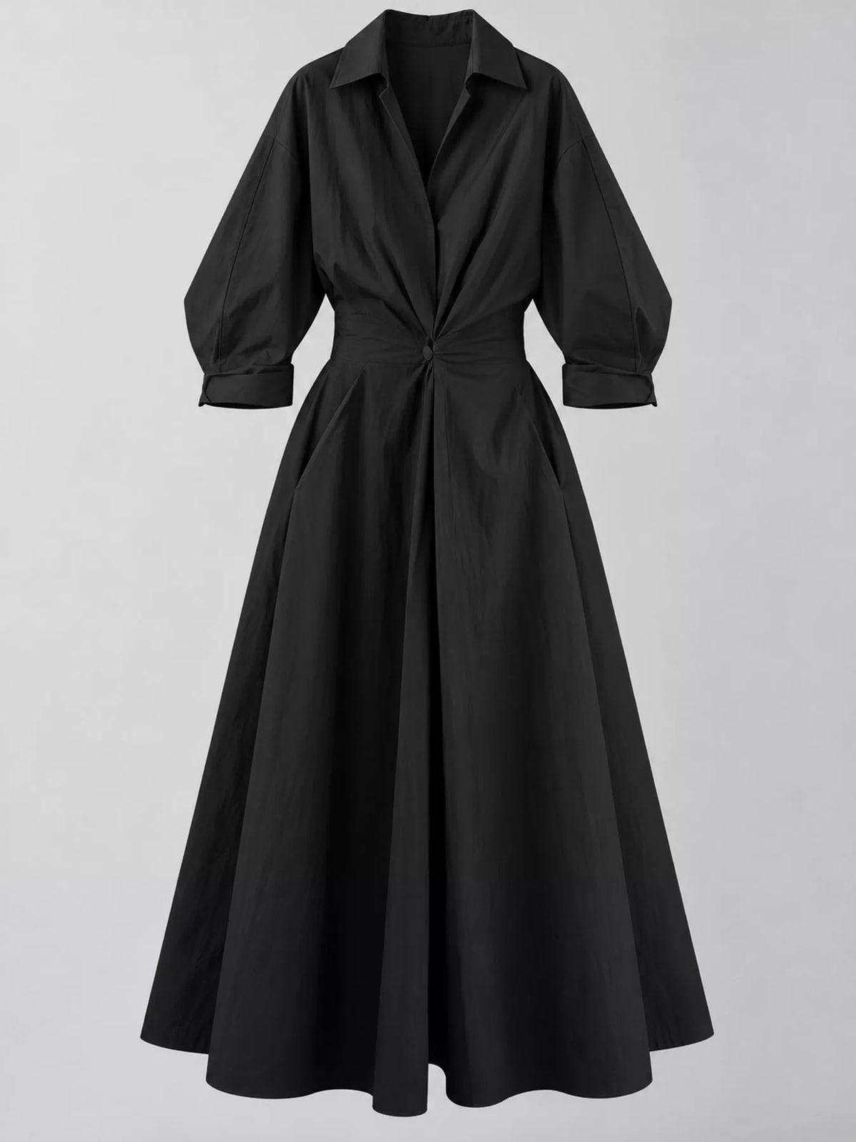 Collared Three-Quarter Sleeve Midi Shirt Dress — garment front