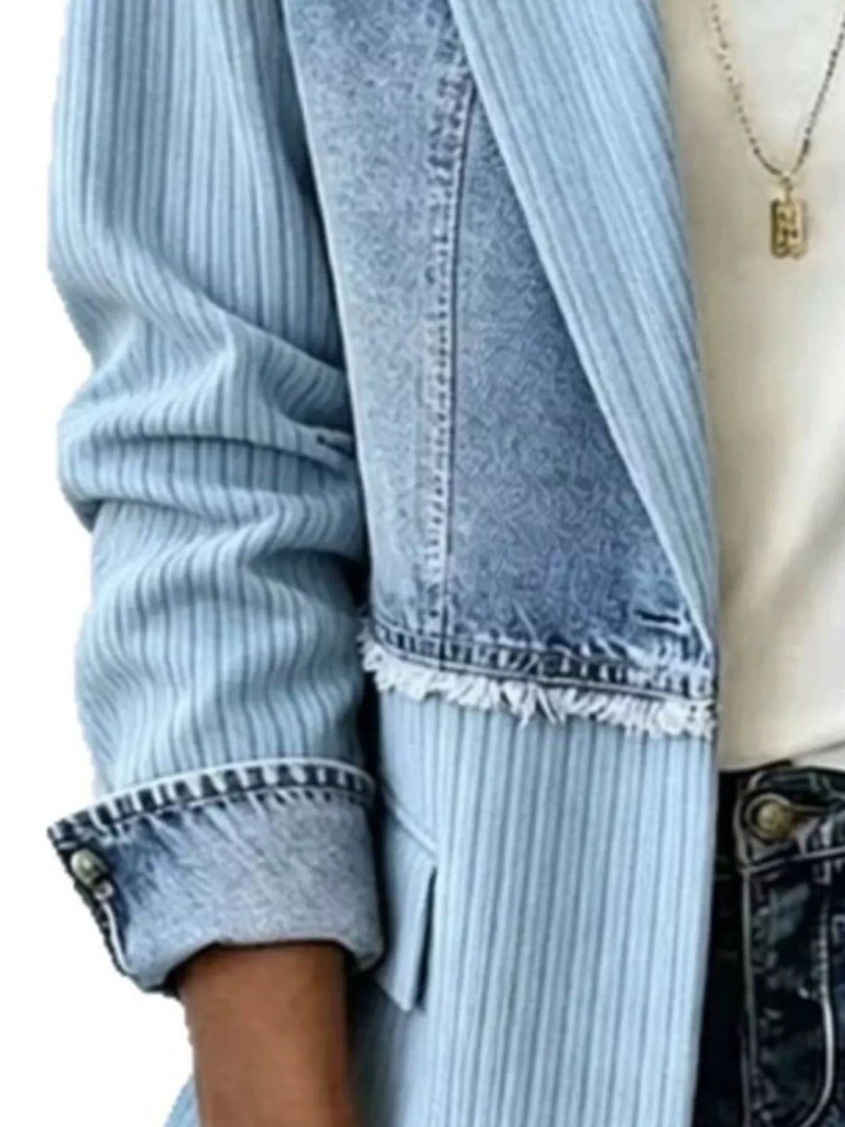 Blue ribbed blazer with contrasting panels, sleeve and panel detail