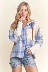 Trendsi ADORA Button Down Plaid Hoodie Shacket -