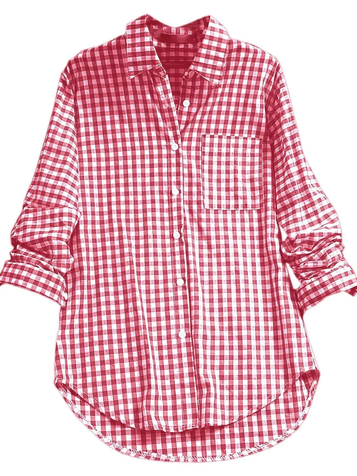 Red and white plaid button-down shirt
