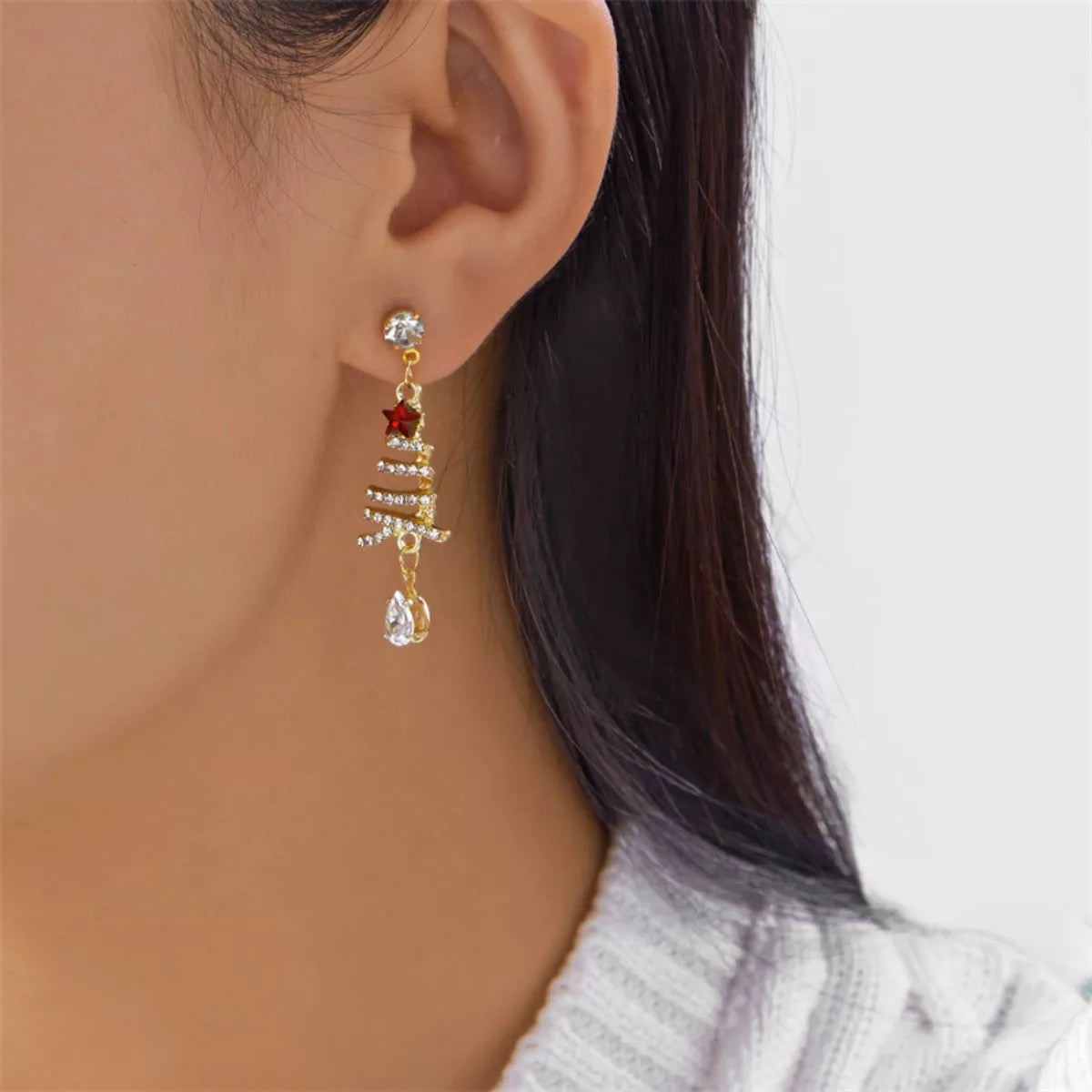 Trendsi 18K Gold-Plated Christmas Tree Earrings -