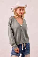 Trendsi BiBi Washed Sweater V Neck Cardigan -