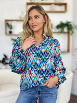 Trendsi Double Take Full Size Printed Balloon Sleeve Blouse - Shirts