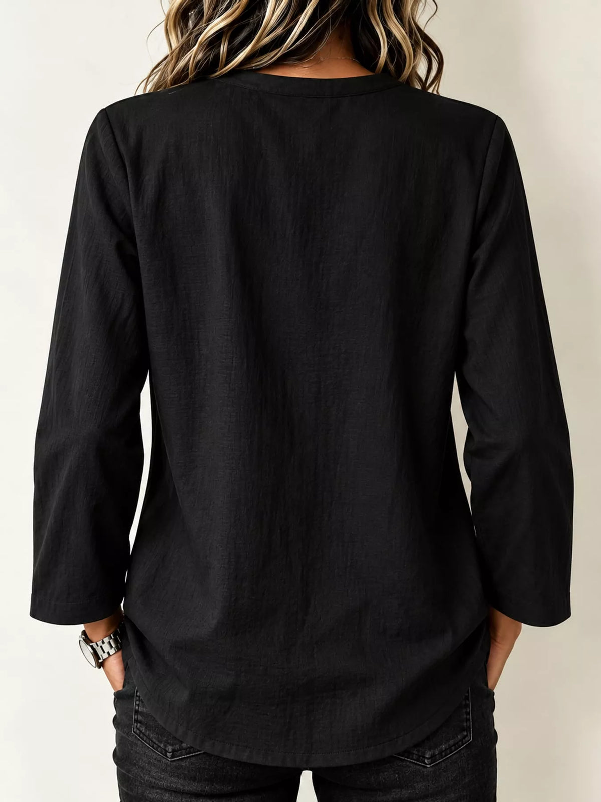 Chinese Style Mandarin Collar Blouse in black, back view