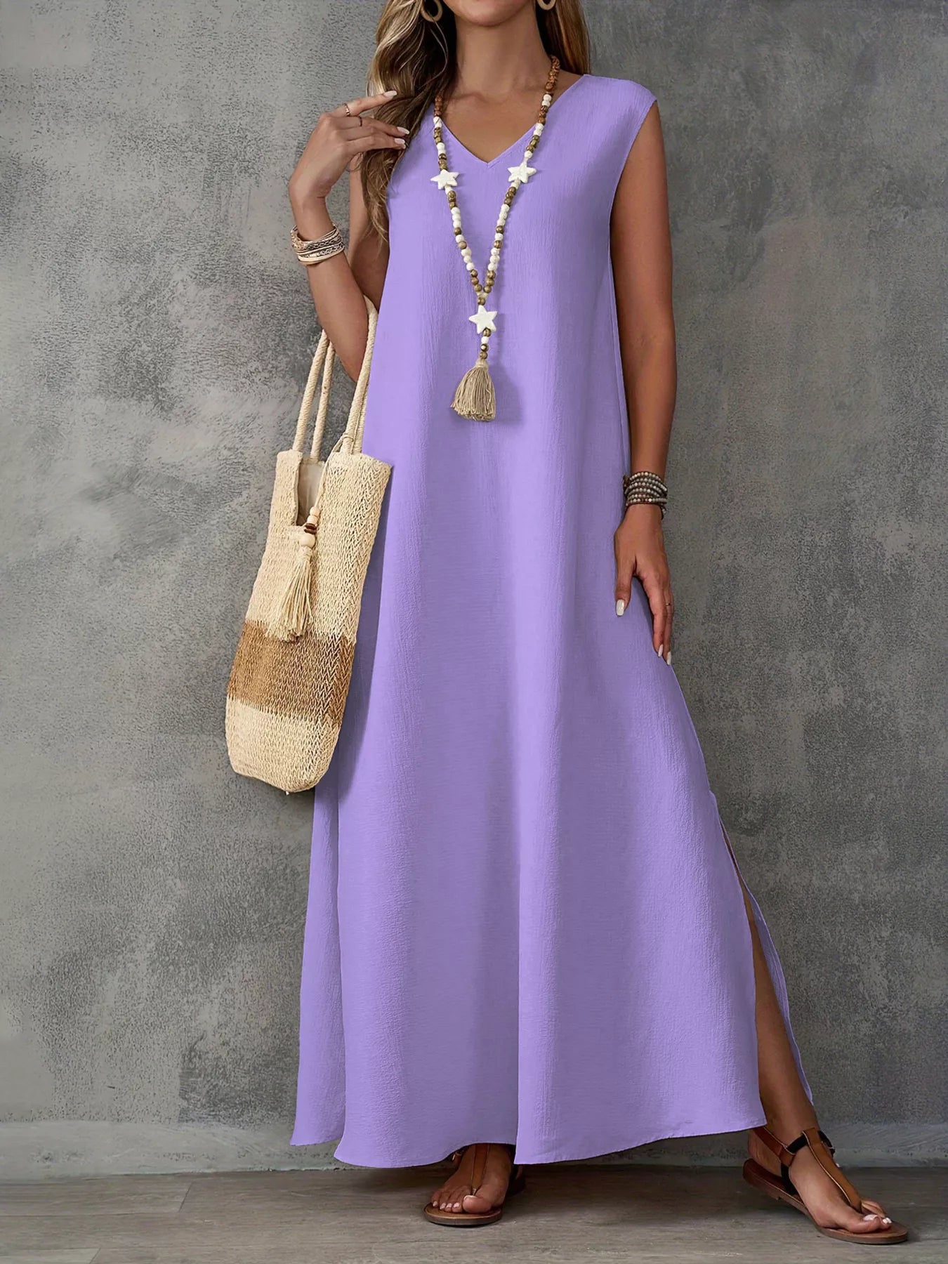 Trendsi Sleeveless V-Neck Side-Slit Maxi Dress -