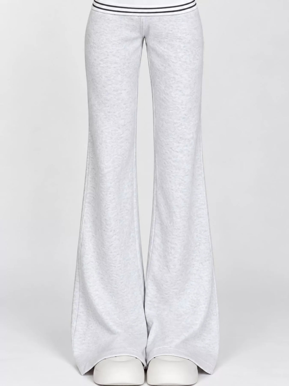 White-gray high waisted wide leg drawstring pants, front view