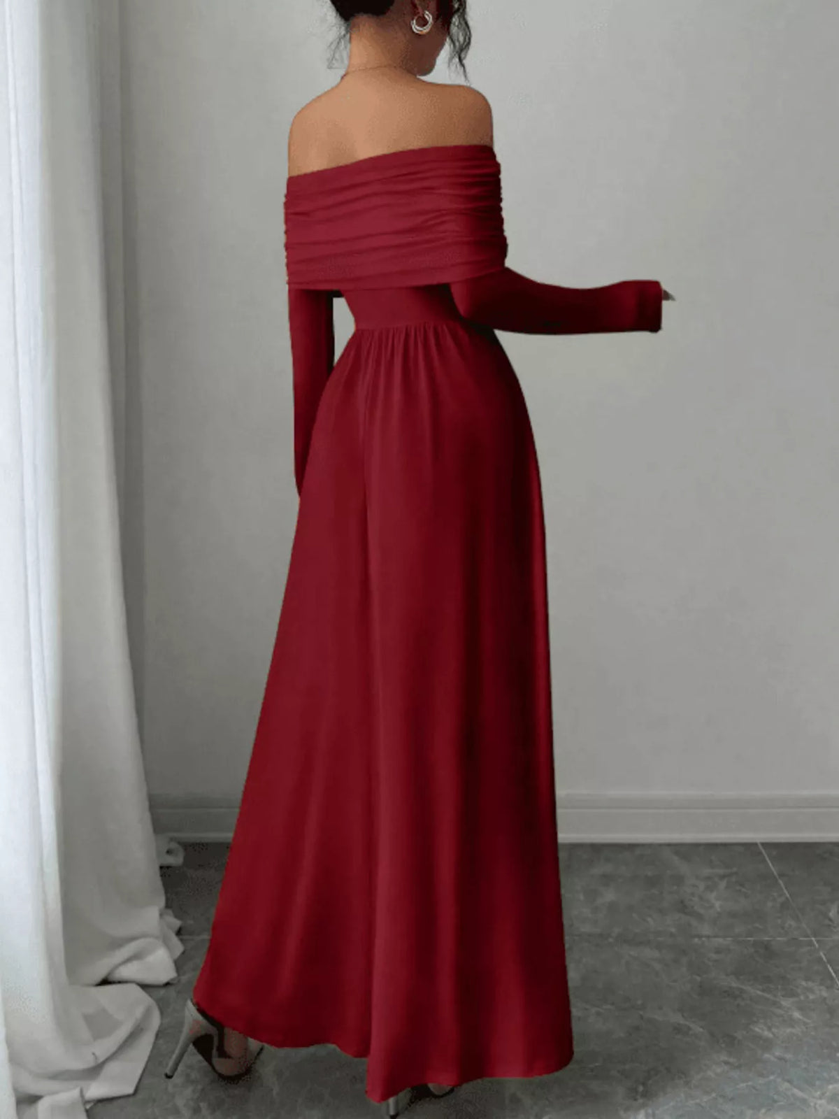 Off-shoulder long sleeve maxi dress