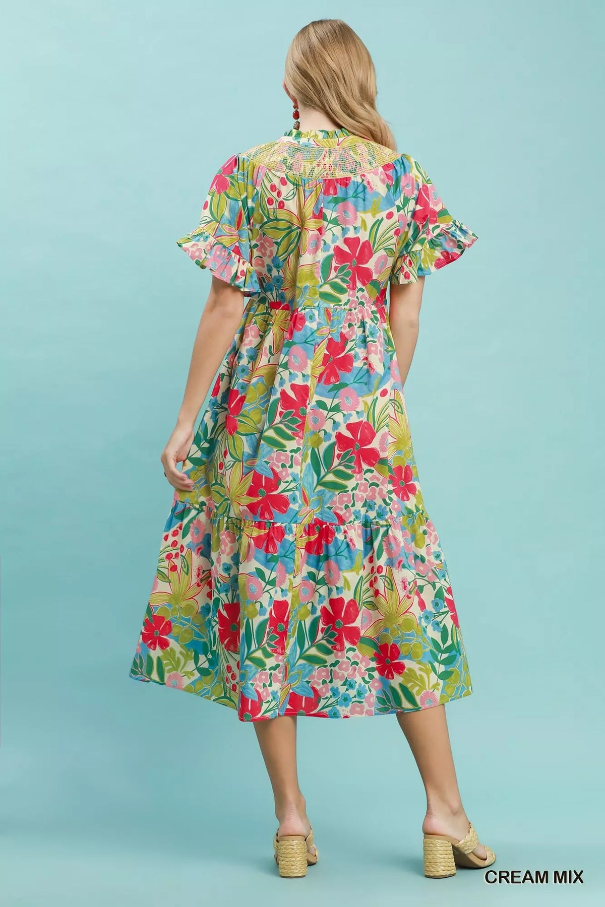 Women's Tropical Floral Tiered Midi Dress With Ruffle Sleeves — product view 3