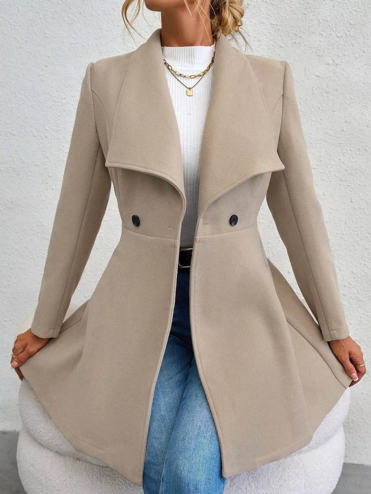 Khaki double-breasted slim-fit coat