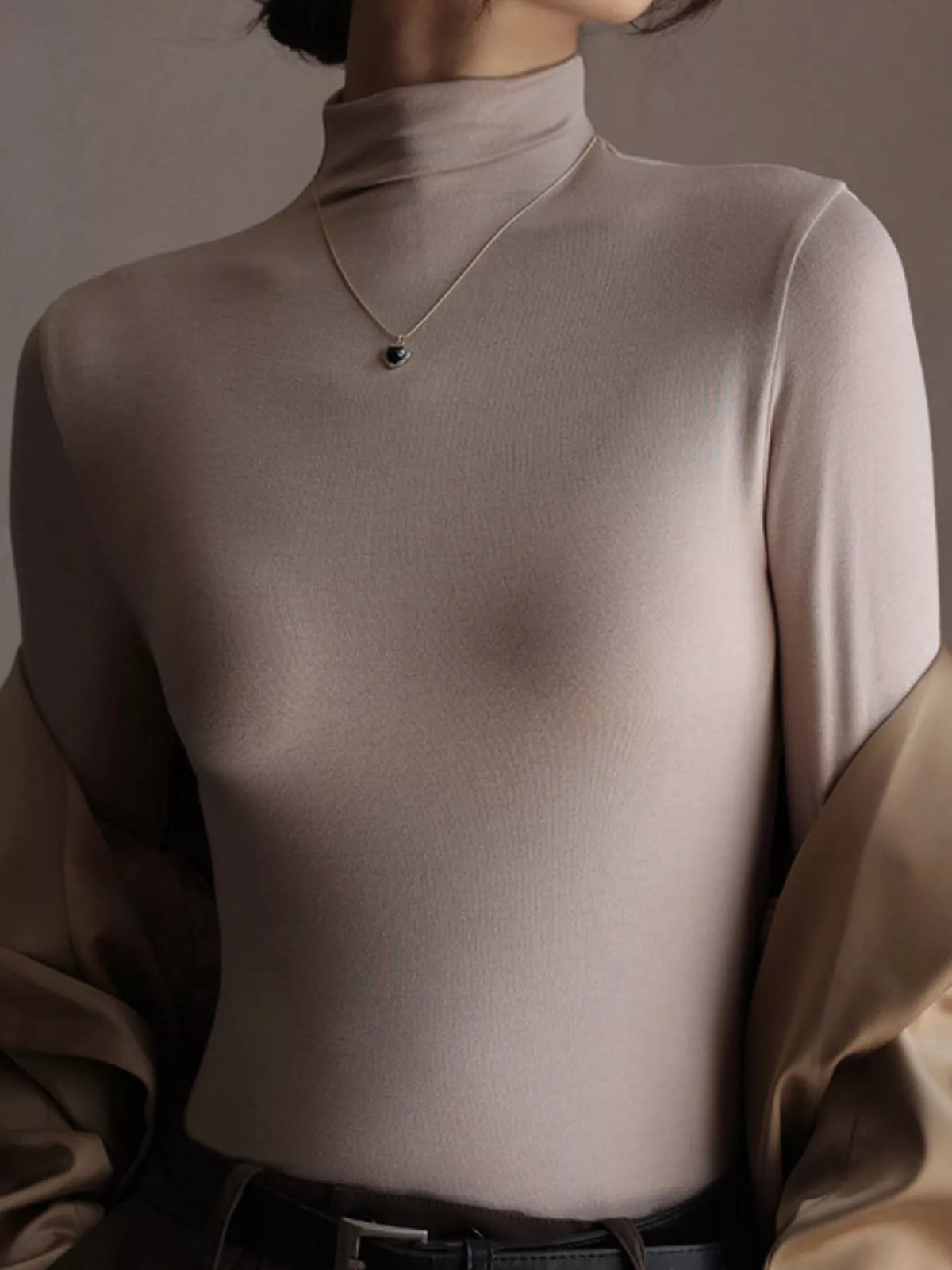 Slim-Fit Mock Neck Long Sleeve T-Shirt — front view