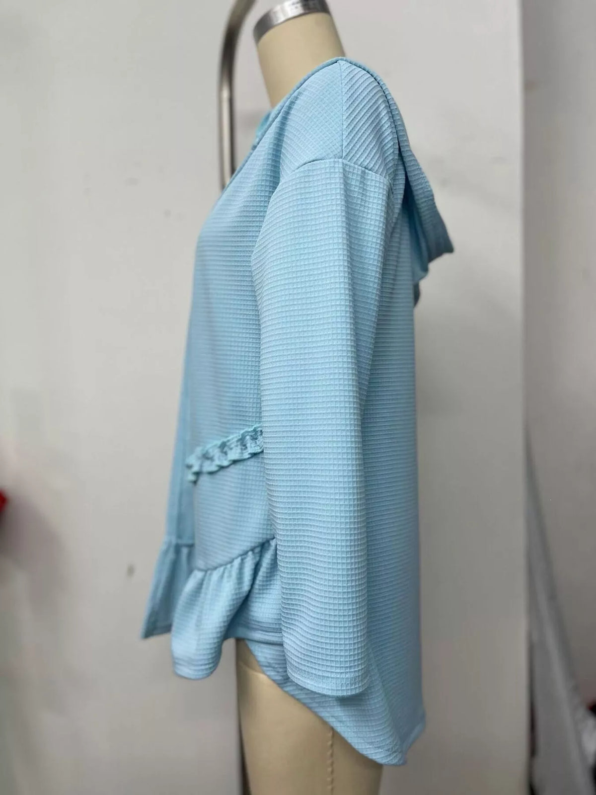Ruffle Hem Zip-Up Hooded Jacket — side view
