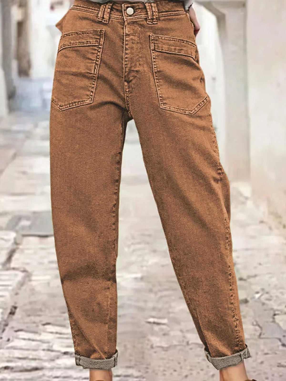 jeans, front view on model