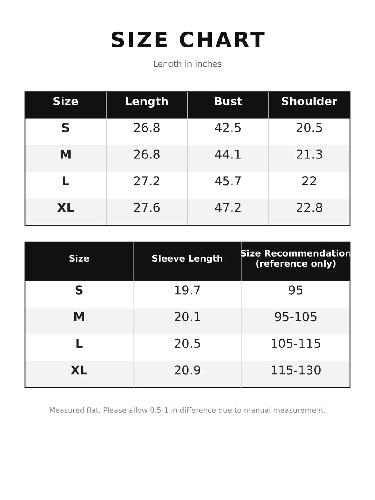 Size chart for patchwork detail denim jacket