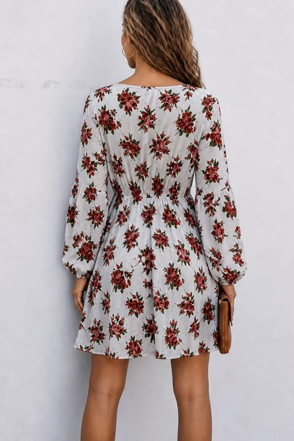 Trendsi Floral Print Balloon Sleeve Mini Dress -