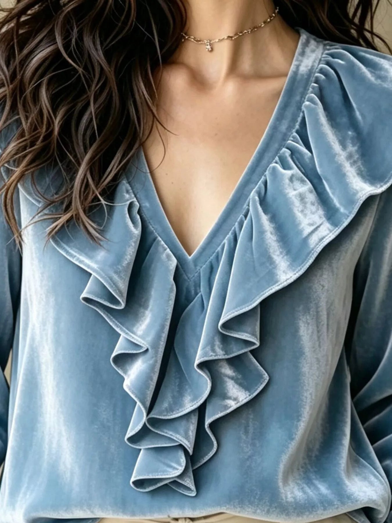 Trendsi Ruffled V-Neck Long Sleeve Blouse -