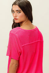 Trendsi BiBi Waved Rib U Neck Top With Front Pocket -