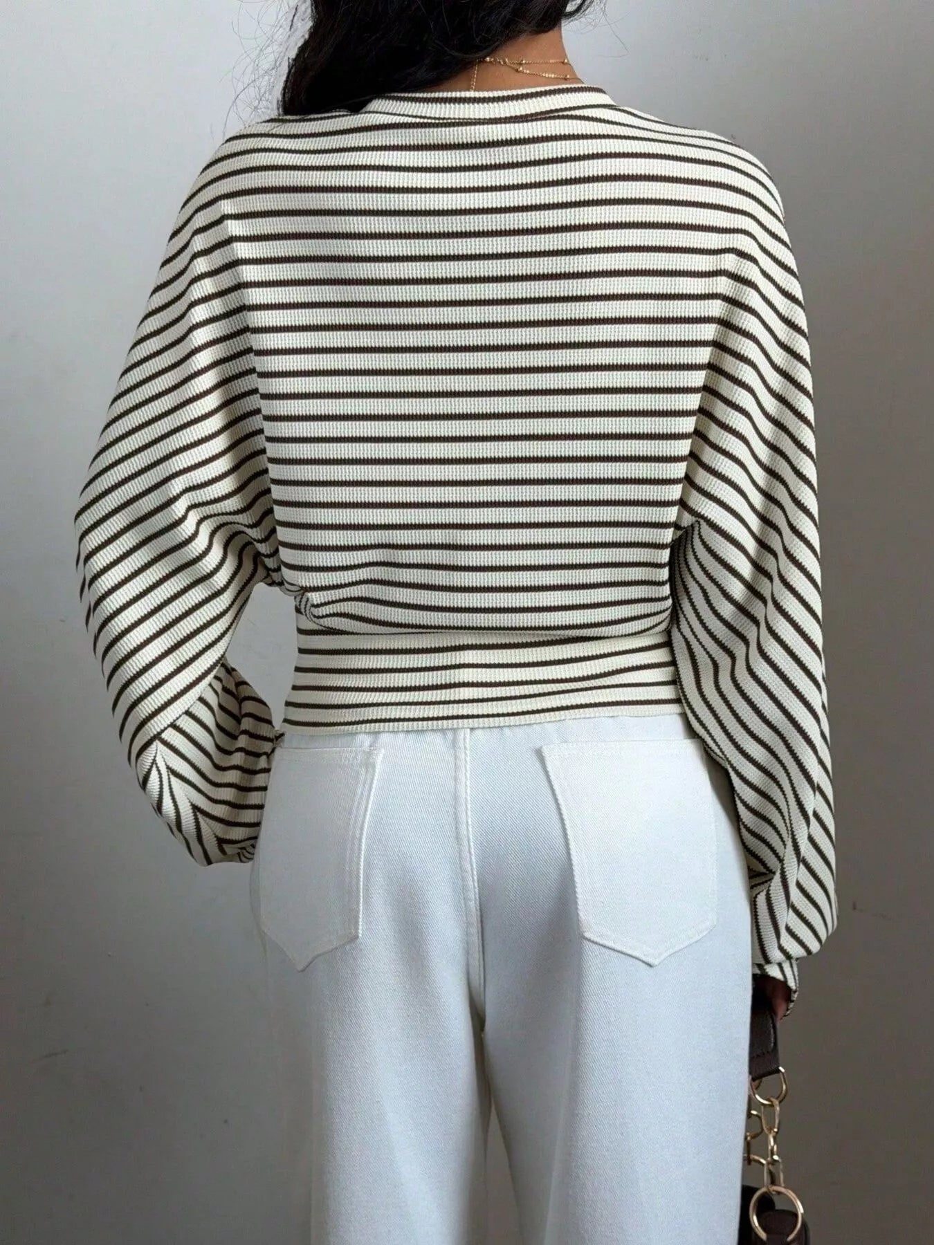 Trendsi Casual Striped Batwing Sleeve T-Shirt -