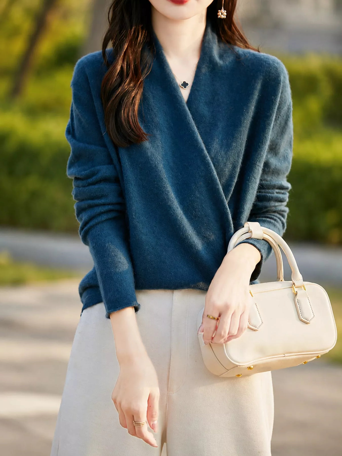 Surplice Long Sleeve Sweater — front view