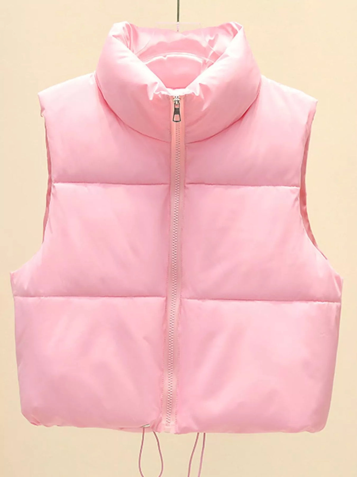 Cropped Zip-Up Puffer Vest in pink, front view