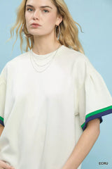 Trendsi Umgee Contrast Trim Bell Sleeve Top -