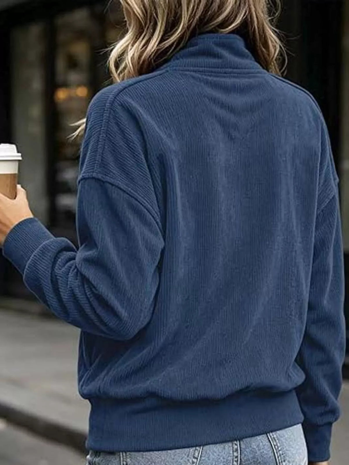 Quarter-snap sweatshirt, blue back