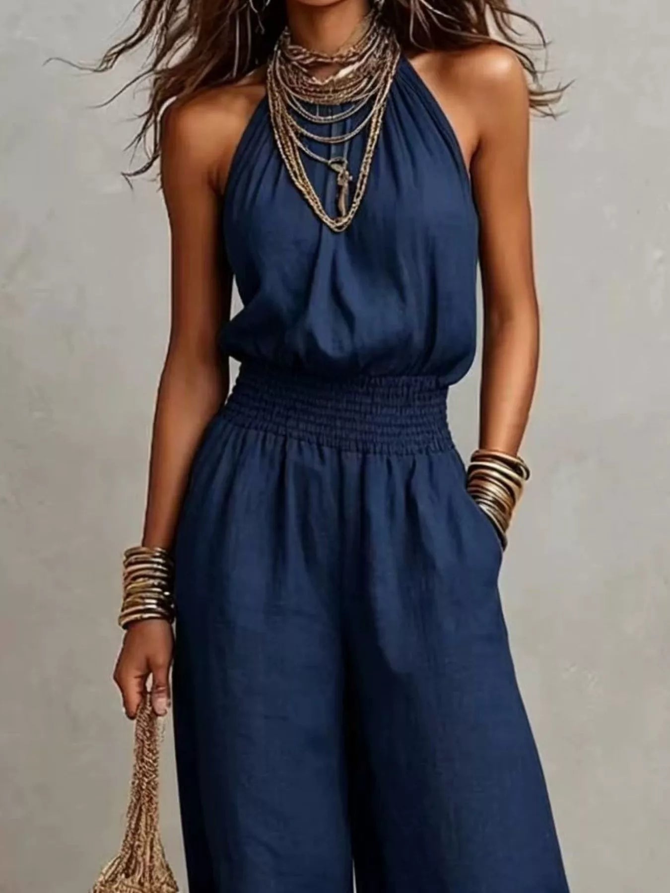 Trendsi Elegant Halter Neck Wide-Leg Jumpsuit -