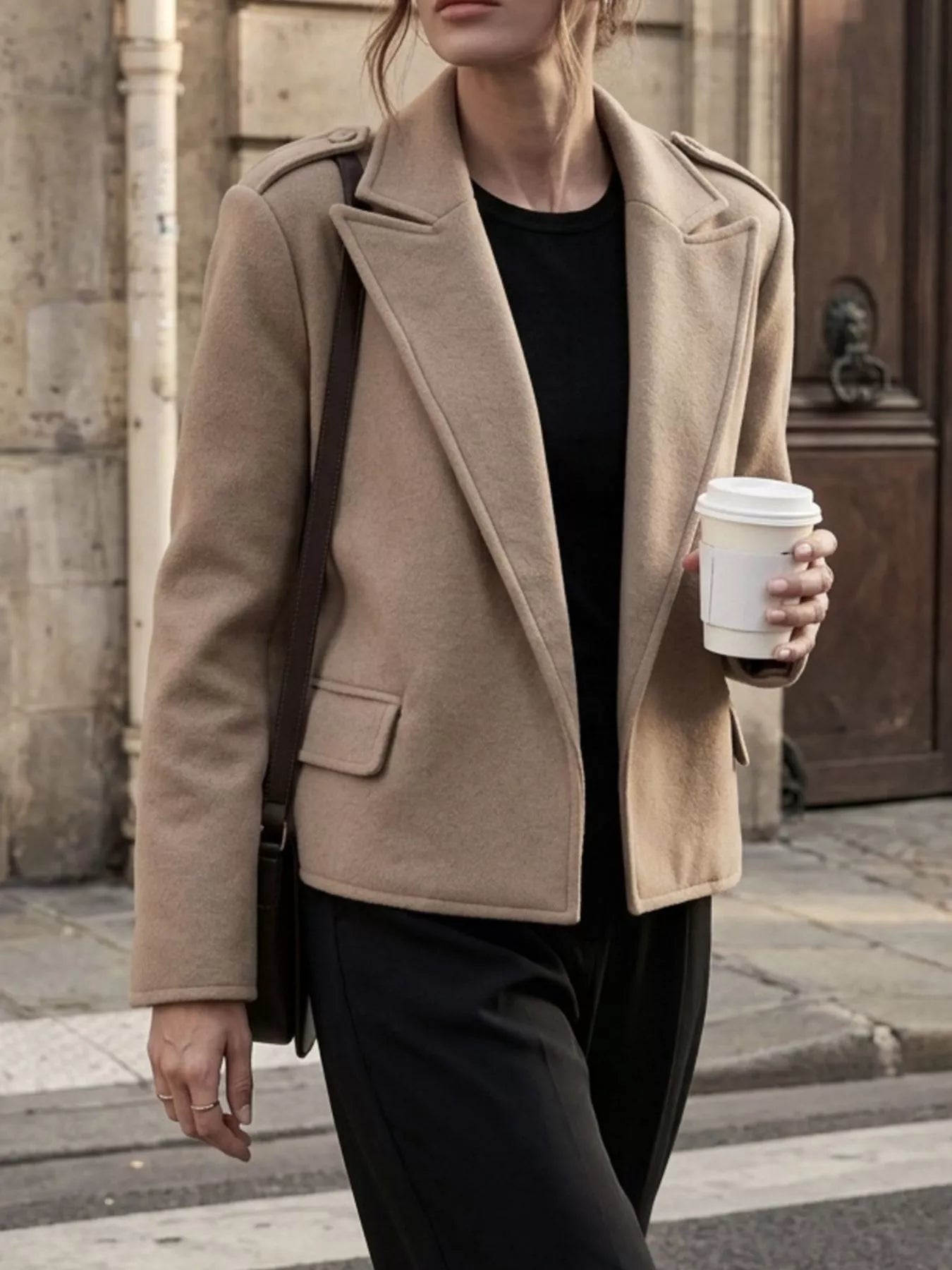 Trendsi Lapel Collar Cropped Outerwear -