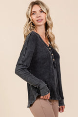 Trendsi Mittoshop Washed V-Neck Long Sleeve Blouse -