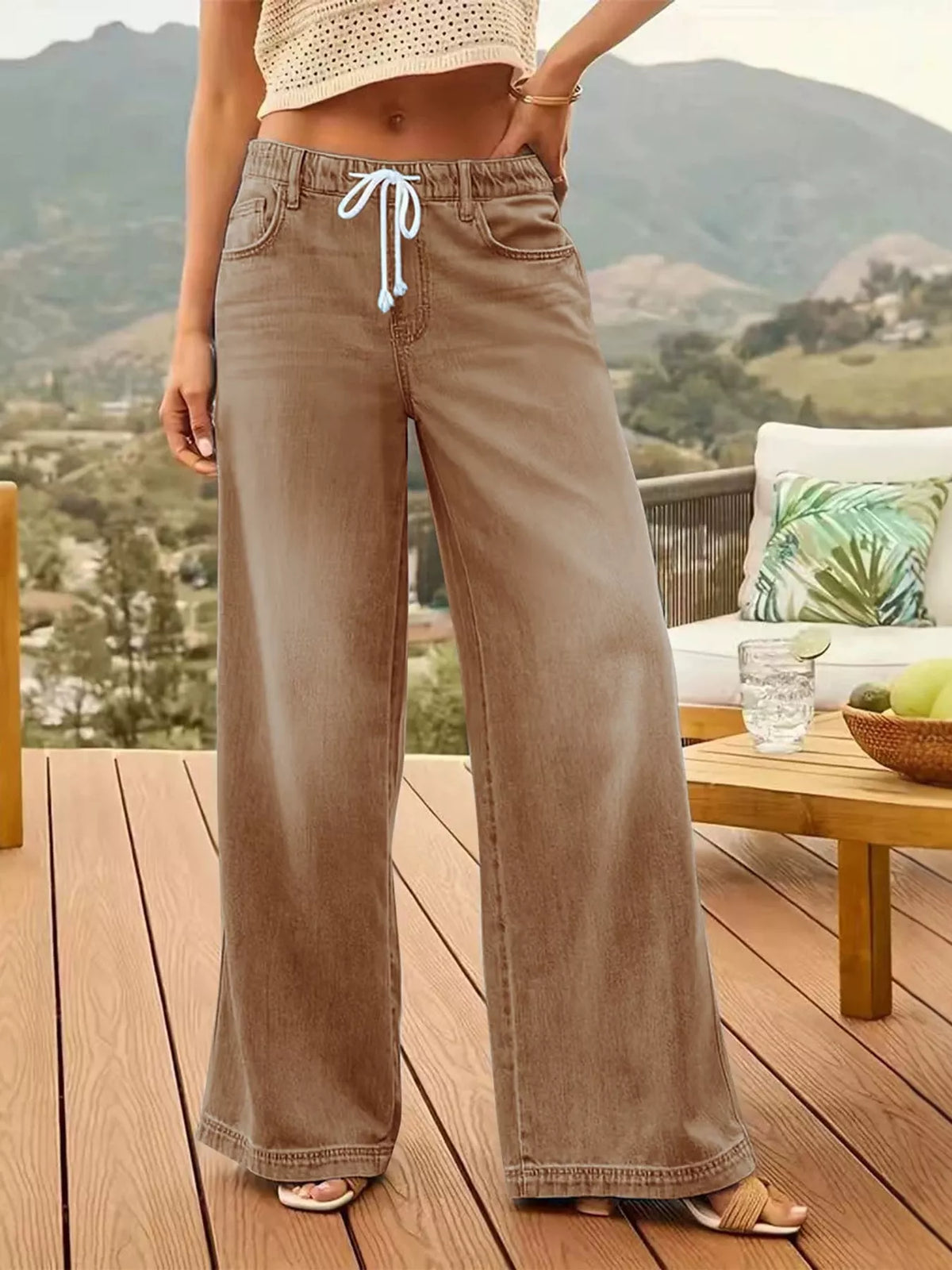 Coffee wide-leg jeans