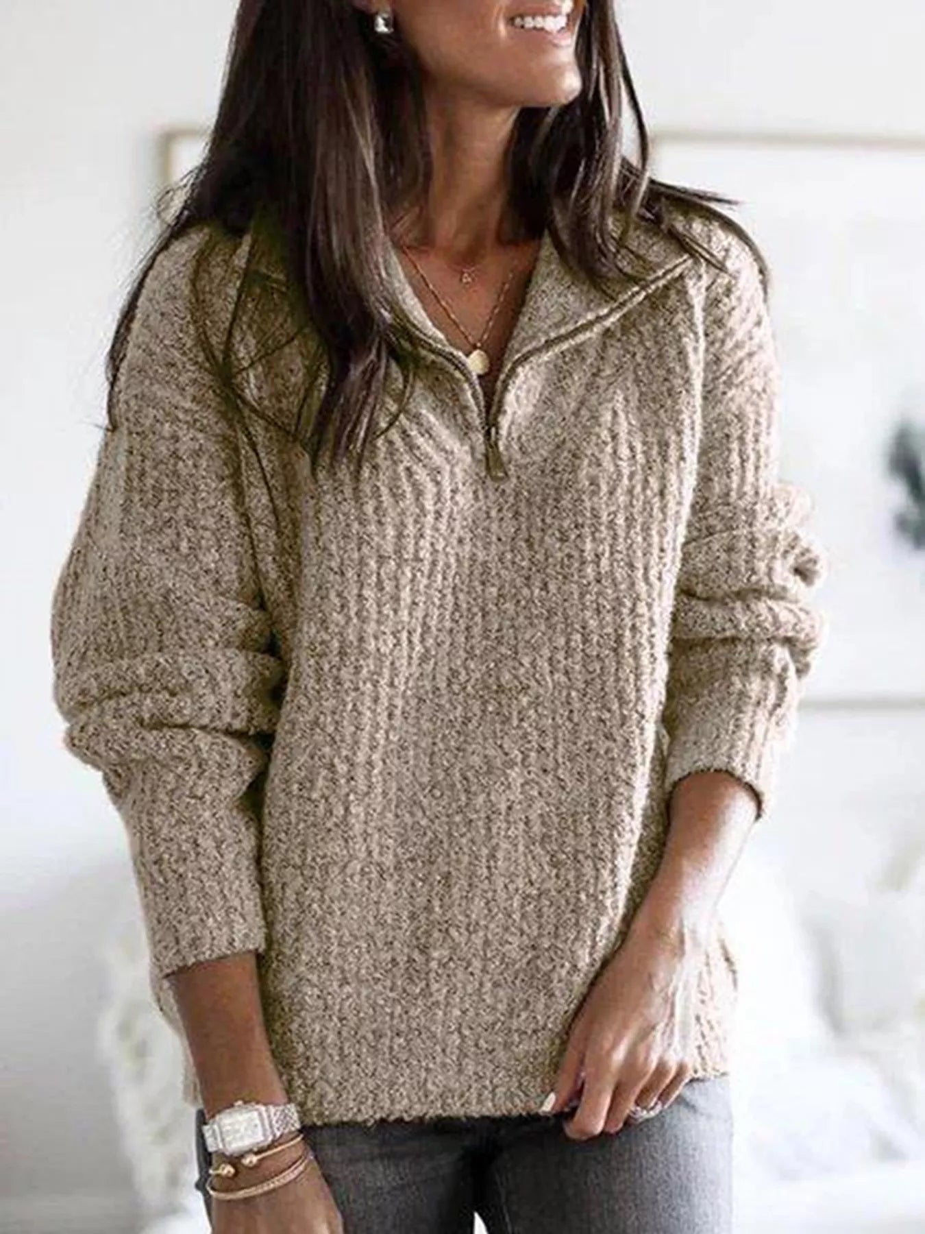 Trendsi Full Size Half-Zip Textured Sweater Plus Size -