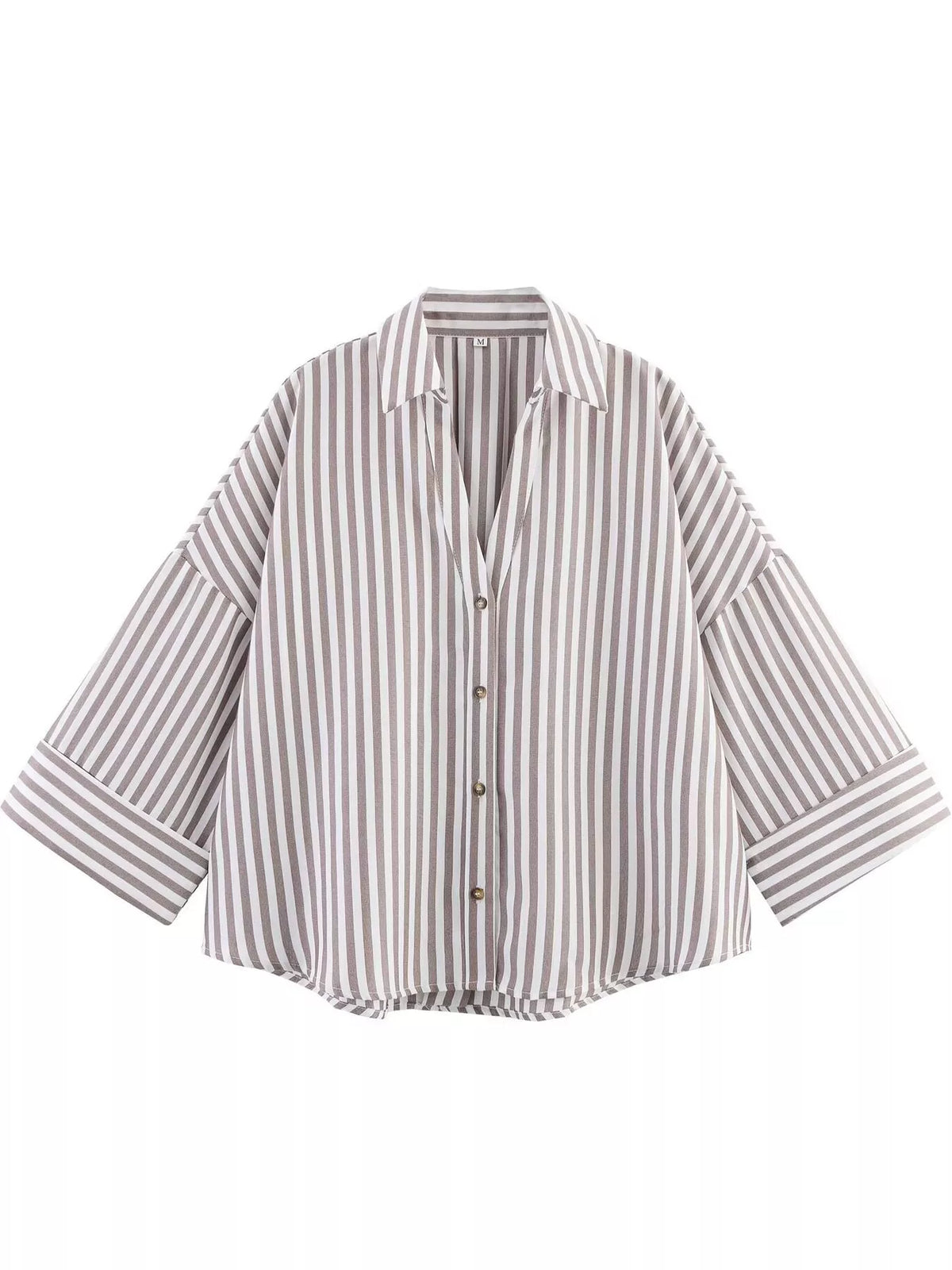 Light Gray Stripes button-up three-quarter sleeve shirt