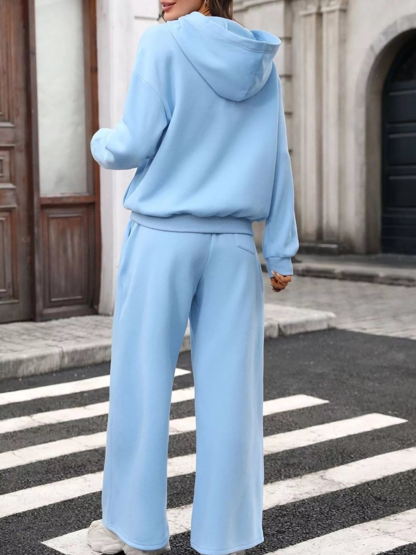 Trendsi Kangaroo Pocket Hoodie and Wide-Leg Pant Set -
